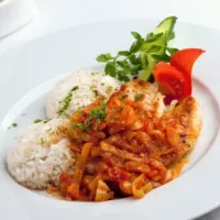 Grilled chicken breast fillet with homemade ratatouille