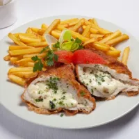 Pork schnitzel stuffed with sheep cheese